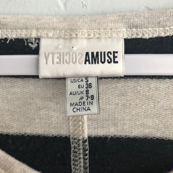 Amuse‎ Society Black V-Neck Striped Long Sleeve Top - Picture 4 of 10